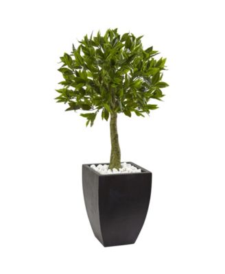 Nearly Natural - 42" Bay Leaf UV-Resistant Indoor/Outdoor Artificial Topiary with Black-Washed Planter