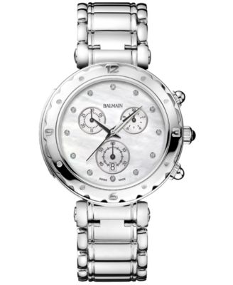 Balmain - Women's Swiss Chronograph ia Diamond (1/20 ct. t.w.) Stainless Steel Bracelet Watch 38mm