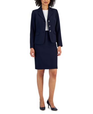 Le Suit - Women's Notch-Collar Three-Button Skirt Suit