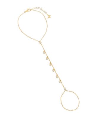 by Adina Eden - 14k Gold-Plated Sterling Silver Shaky Color Cubic Zirconia Hand Chain Bracelet