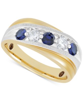 Grown With Love - Men's Lab Grown Sapphire (3/4 ct. t.w.) & Lab Grown Diamond (3/8 ct. t.w.) Swirl Band in 10k Gold