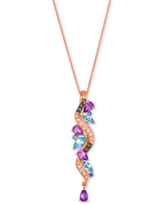 Le Vian - Multi-Gemstone (1-1/2 ct. t.w.) & Diamond (1/3 ct. t.w.) Long Swirled Pendant Necklace in 14k Rose Gold, 18" + 2" extender