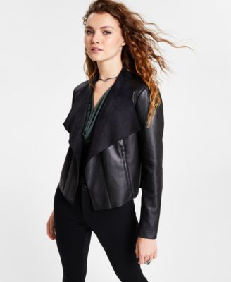 Bar III - Women's Faux-Leather Flyaway Jacket