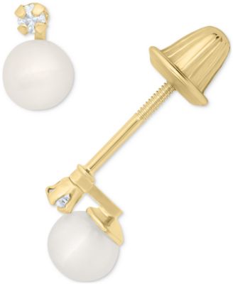 Macy's - Children's Cultured Freshwater Pearl (4mm) & Diamond Accent Stud Earrings in 14k Gold