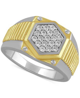 Macy's - Men's Diamond Cluster Statement Ring (1/2 ct. t.w.) in Sterling Silver & 18k Gold-Plate