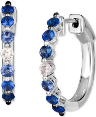 Le Vian - Denim Ombr&eacute; (3/4 ct. t.w.) & White Sapphire (1/8 ct. t.w.) Small Hoop Earrings in 14k White Gold, 0.7"