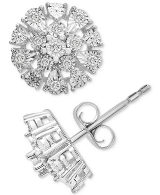 Macy's - Diamond Flower Burst Stud Earrings (1/10 ct. t.w.) in Sterling Silver
