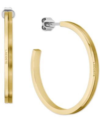 Lacoste - Gold-Tone Stainless Steel Virtua Medium Hoop Earrings, 1.4"