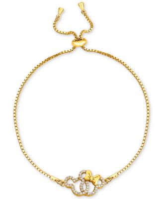 Disney - Cubic Zirconia Mickey & Minnie Mouse Interlocking Bolo Bracelet in 18k Gold-Plated Sterling Silver