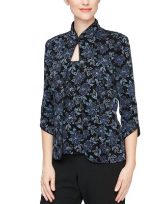 Alex Evenings - Women's Glitter Knit Mandarin-Collar Jacket & Tank Top Twinset