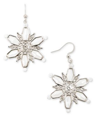 Holiday Lane - Silver-Tone Crystal Snowflake Drop Earrings