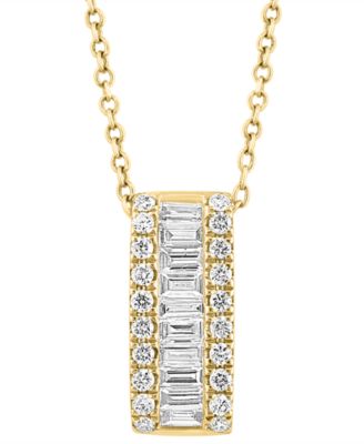 EFFY Collection - Diamond Baguette & Round Vertical Bar 18" Pendant Necklace (1/2 ct. t.w.) in 14k Gold