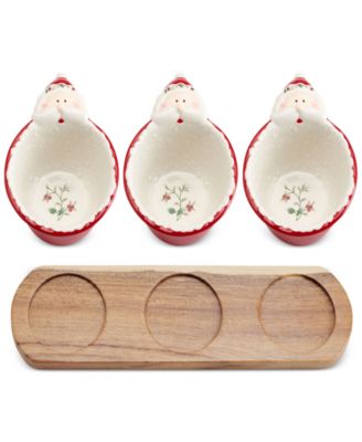 Winterberry - Santa Dip Bowls with Wood Base