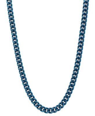 Blackjack - Men's Miami Cuban Link 24" Chain Necklace in Blue Ion-Plated Stainless Steel