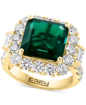 EFFY Collection - Lab Grown Emerald (4-7/8 ct. t.w.) & Lab Grown Diamond (2-3/8 ct. t.w.) Halo Statement Ring in 14k Gold