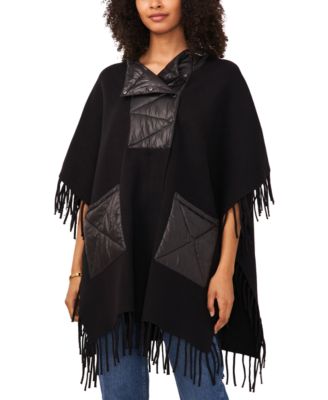 Vince Camuto - Women's Fringed Puffer-Trim Hoodie Cape
