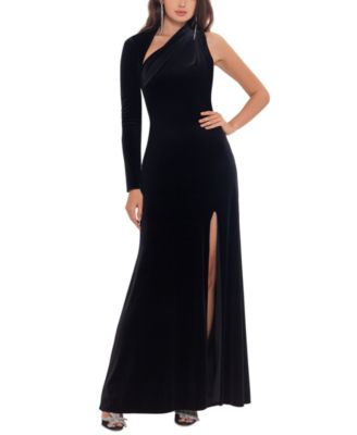 Betsy & Adam - Women's Velvet Asymmetrical-Neck One-Sleeve Gown