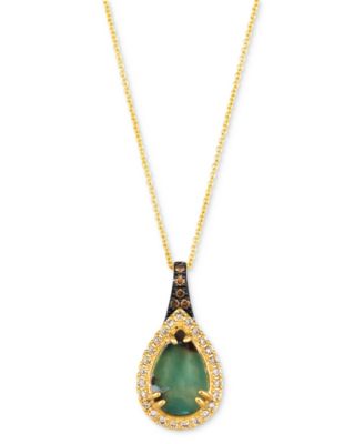 Le Vian - Peacock Aquaprase (2-1/3 ct. t.w.) & Diamond (1/4 ct. t.w.) Pear Adjustable 20" Pendant Necklace in 14k Gold