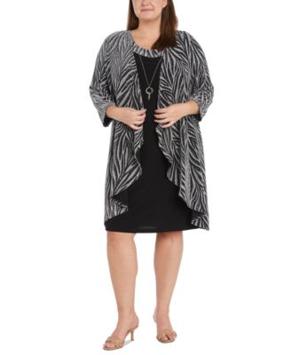 R & M Richards - Plus Size 2-Pc. Zebra-Print Jacket & Necklace Dress Set
