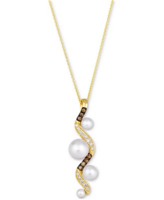 Le Vian - Vanilla Pearls (3-8mm) & Diamond (1/4 ct. t.w.) Curvy Adjustable 20" Pendant Necklace in 14k Gold