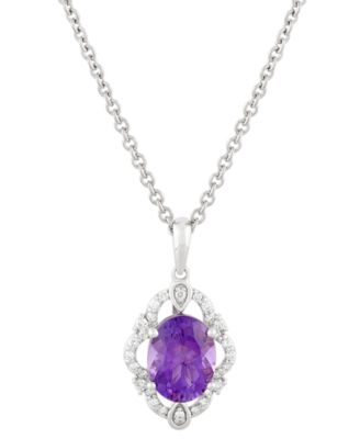 Macy's - Amethyst (1-5/8 ct. t.w.) & Diamond (1/6 ct. t.w.) Halo Pendant Necklace in 14k White Gold, 18" + 2" extender