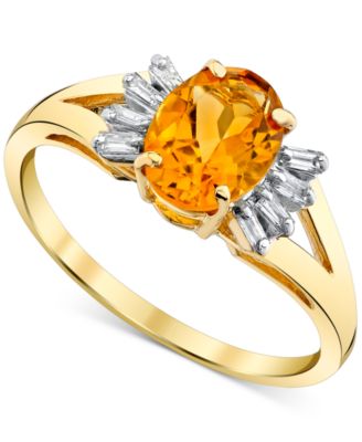 Macy's - Citrine (1-1/4 ct. t.w.) & Diamond (1/8 ct. t.w.) Ring In 14k Gold