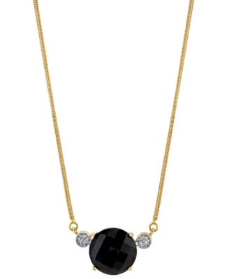 Macy's - Onyx & Diamond Accent 16" Pendant Necklace in 14k Gold