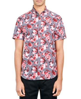 Society of Threads - Men's Slim-Fit Performance Stretch Floral Print Short-Sleeve Button-Down Shirt