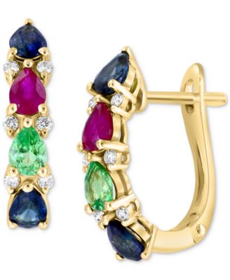 EFFY Collection - Multi-Gemstone (1-7/8 ct. t.w.) & Diamond (1/8 ct. t.w.) Leverback Earrings in 14k Gold