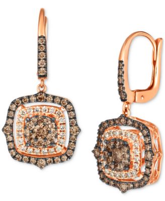 Le Vian - Chocolate Diamond & Nude Diamond Halo Cluster Leverback Drop Earrings (1-1/2 ct. t.w.) in 14k Rose Gold