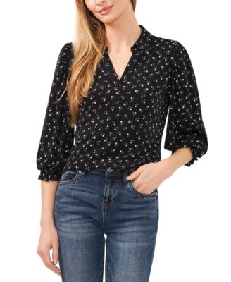 CeCe - Women's 3/4-Sleeve Split Neck Collared Knit Top