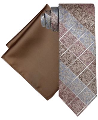 Steve Harvey - Men's Fancy Grid Tie & Solid Pocket Square Set
