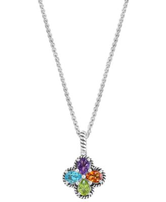 EFFY Collection - Multi-Gemstone Flower 18" Pendant Necklace (3 ct. t.w.) in Sterling Silver