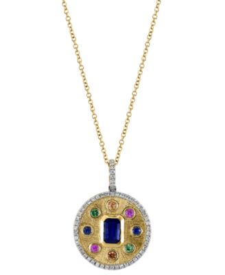 EFFY Collection - Multi-Gemstone (1 ct. t.w.) & Diamond (1/4 ct. t.w.) Halo Disc 18" Pendant Neckalce in 14k Gold