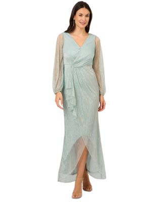 Adrianna Papell - Women's Metallic Mesh Bishop-Sleeve Gown