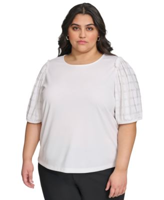 KARL LAGERFELD PARIS - Trendy Plus Size Embellished Puff Sleeve Top