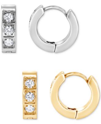 Blackjack - 2-Pc. Set Men's Cubic Zirconia Huggie Hoop Earrings in Stainless Steel & Gold Ion-Plated Stainless Steel, 0.5"