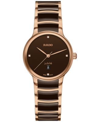 Rado - Women's Swiss Centrix Diamond Accent Brown Ceramic & Rose Gold PVD Bracelet Watch 31mm