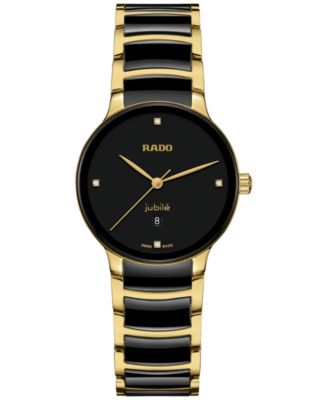 Rado - Women's Swiss Centrix Diamond Accent Black Ceramic & Gold PVD Bracelet Watch 31mm