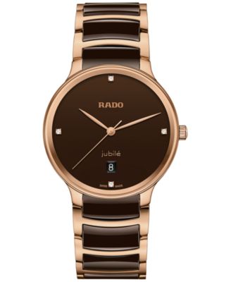 Rado - Unisex Swiss Centrix Diamond (1/20 ct. t.w.) Brown Ceramic & Rose Gold PVD Bracelet Watch 40mm