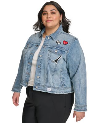 KARL LAGERFELD PARIS - Plus Size Patch-Trim Denim Jacket
