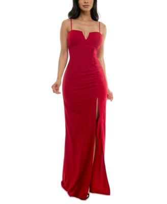 Emerald Sundae - Juniors' Notch-Neck Slit-Front Gown