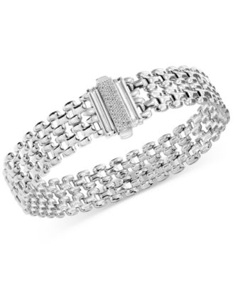 Macy's - Diamond Pav&eacute; Clasp Wide Link Bracelet (1/4 ct. t.w.) in Sterling Silver