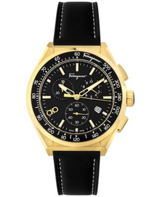 Ferragamo - Men's Swiss Chronograph Black Leather Strap Watch 43mm
