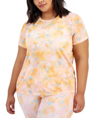 ID Ideology - Plus Size Dreamy Bubble-Print Birdseye Mesh Top
