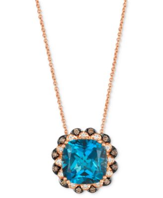 Le Vian - Deep Sea Blue Topaz (4-1/2 ct. t.w.) & Diamond (1/6 ct. t.w.) Double Halo Adjustable 20" Pendant Necklace in 14k Rose Gold
