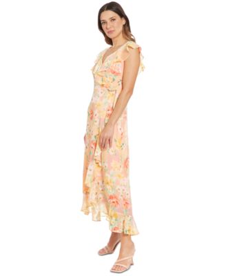 London Times - Petite Short-Sleeve Chiffon Maxi Dress