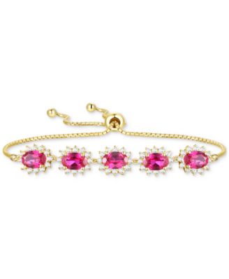 Macy's - Lab-Grown Opal (2-5/8 ct. t.w.) & Lab-Grown White Sapphire (3/4 ct. t.w.) Five Stone Halo Bolo Bracelet in 14k Rose Gold-Plated Sterling Silver (Also in Lab-Grown Ruby & Lab-Grown Blue Sapphire)