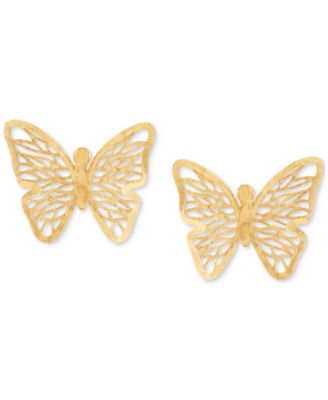 Italian Gold - Filigree Openwork Butterfly Stud Earrings in 10k Gold