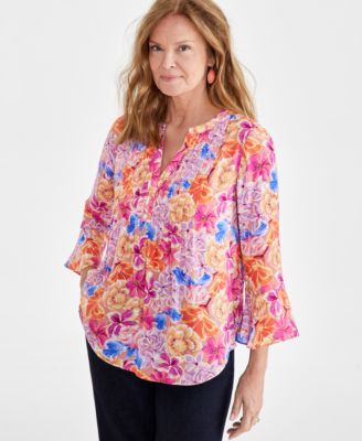 Style & Co - Plus Size Tina Textured Pintuck 3/4-Sleeve Top